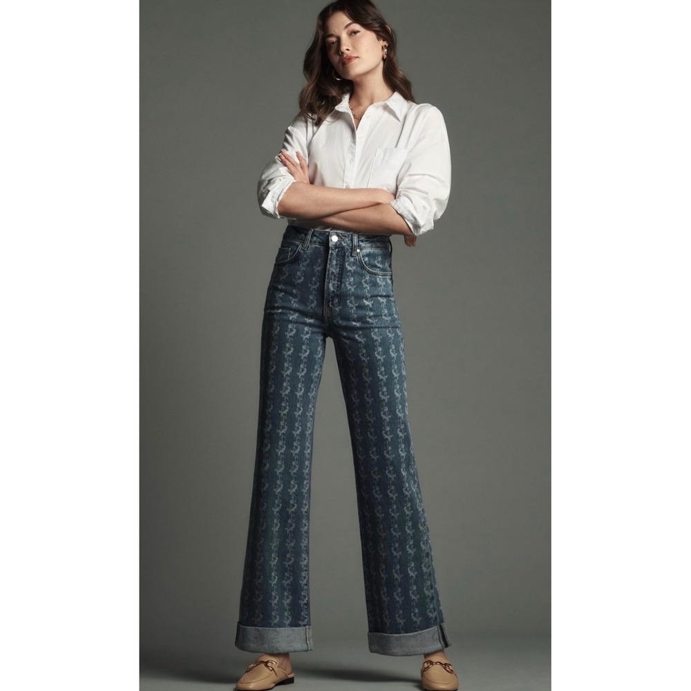 Pilcro Austyn Print High Rise Wide Leg Cuffed Jeans Size 25